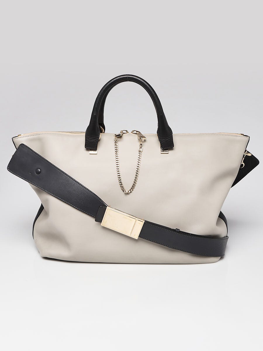 Chloe Grey/Black Leather Two-Tone Large Baylee Tote Bag | Yoogi's