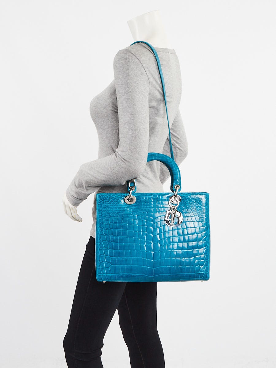 Christian Dior Turquoise Crocodile Large Lady Dior Bag