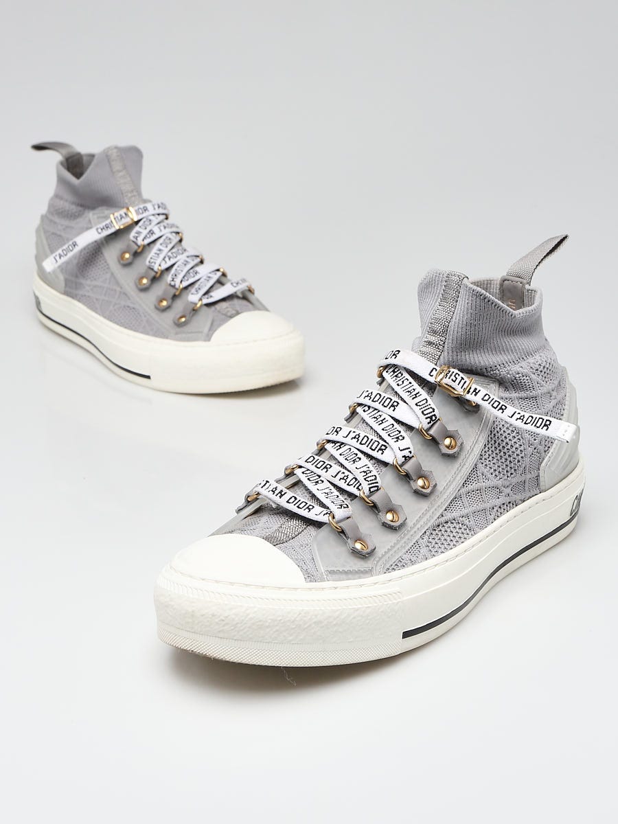 Christian Dior Grey Stone Cannage Knit Fabric High Top Walk'N'Dior Sneakers  Size 6.5/37 Yoogi's Closet