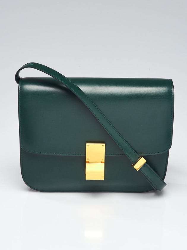 Celine Green Smooth Leather Medium Classic Box Flap Bag