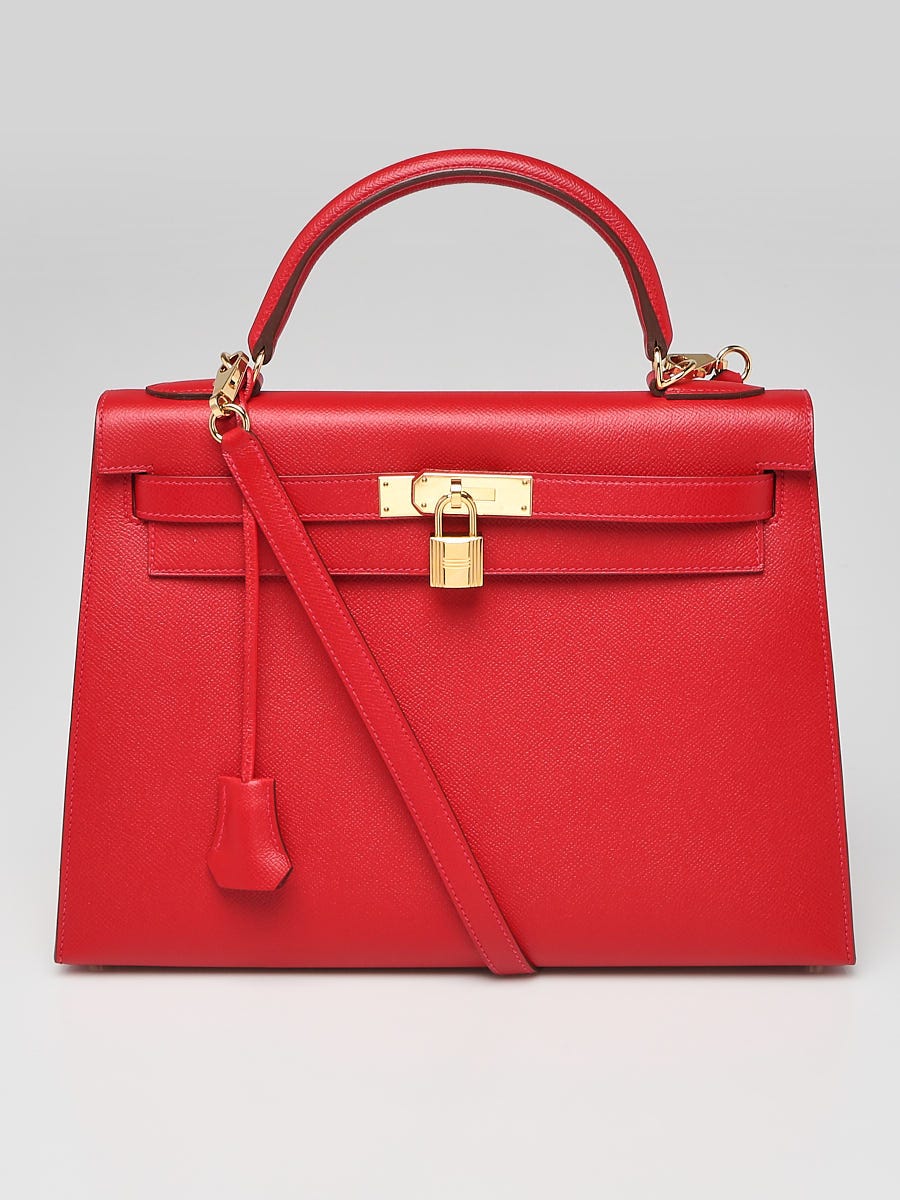 Hermes 32cm Red Box Leather Gold Plated Kelly Sellier Bag - Yoogi's Closet