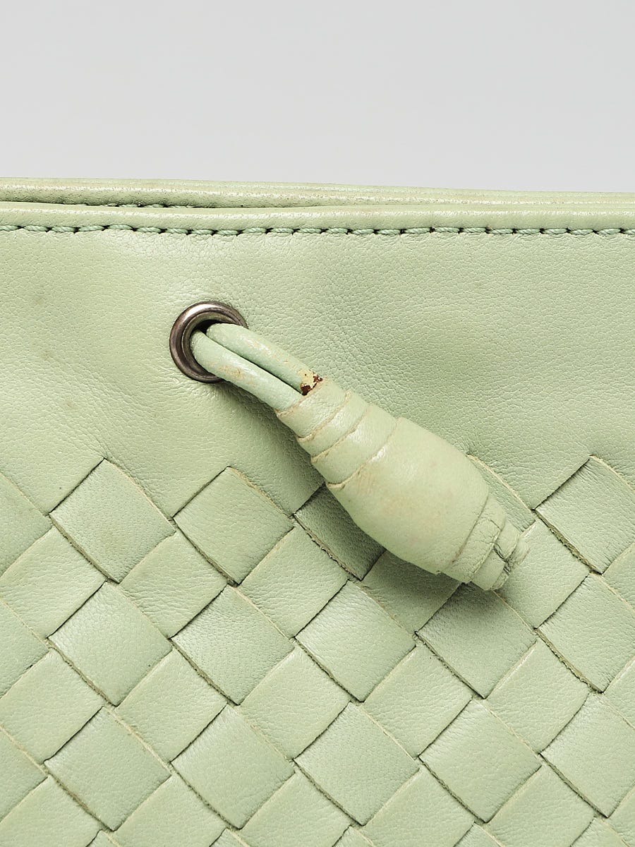 Bottega Veneta Light Green Intrecciato Woven Leather Frame Pochette Bag