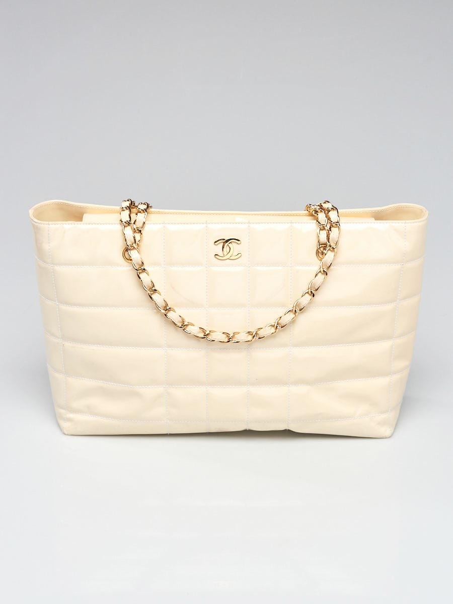 Chanel Beige Square Quilted Patent Leather East/West Tote Bag - Yoogi's  Closet