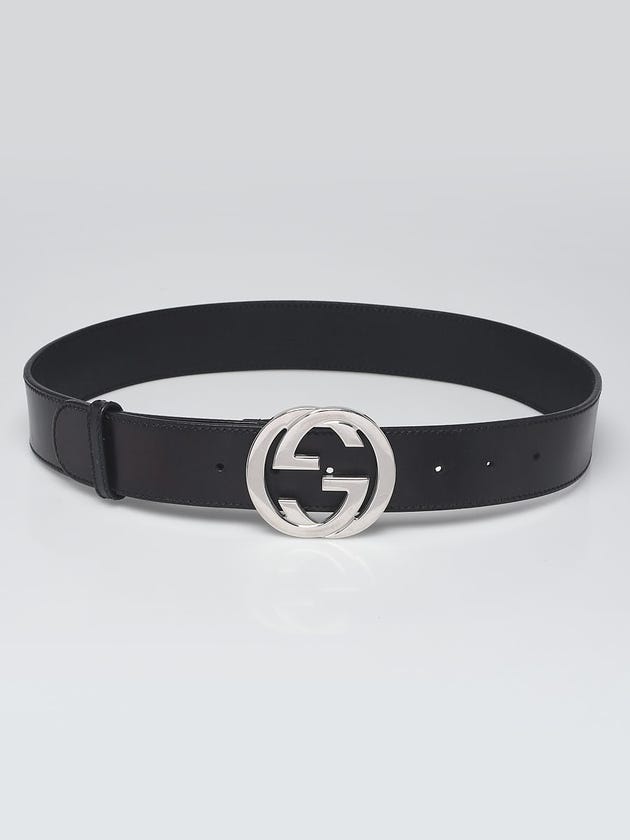 Gucci Black Leather Interlocking G Buckle Belt Size 85/34