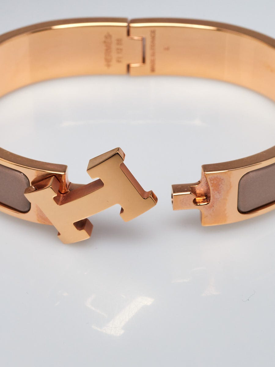 Hermes Black Enamel Rose Gold Plated Clic-Clac H PM Narrow Bracelet -  Yoogi's Closet