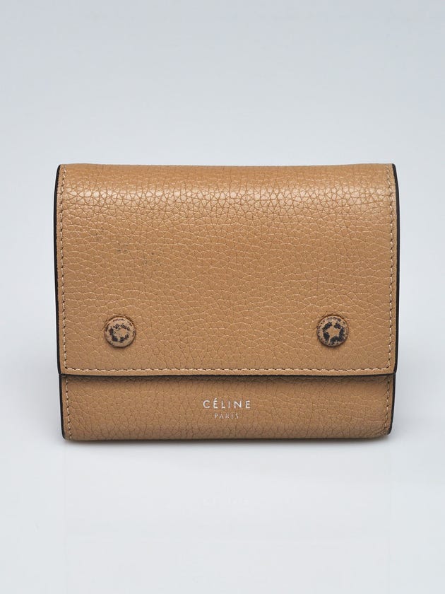 Celine Beige Grained Leather Trifold Compact Wallet