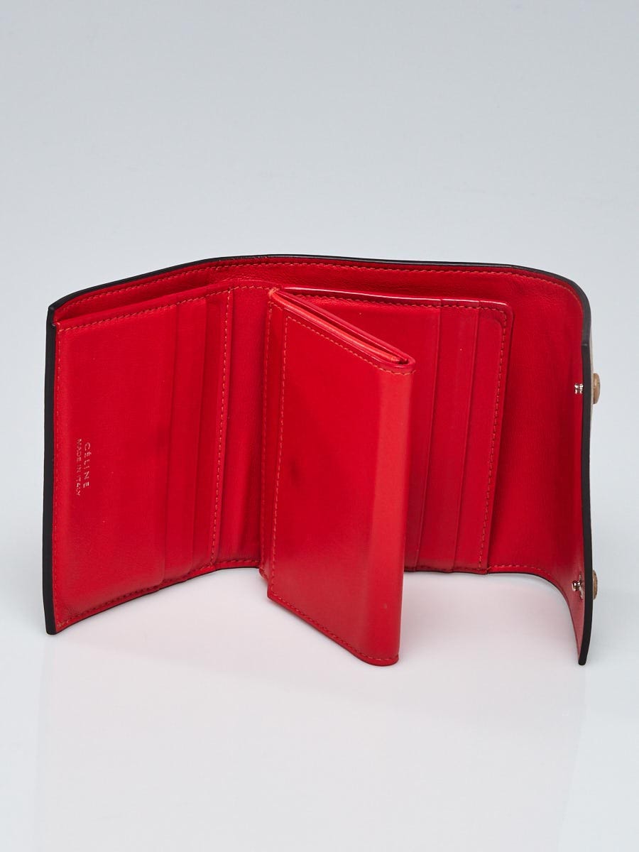 Celine Ladies Grained Calfskin Bicolour Strap Wallet In Powder/Red
