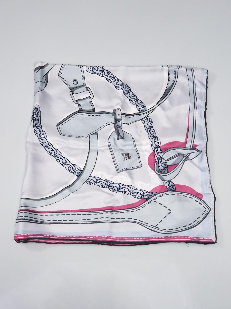 Louis Vuitton Grey/Pink Silk Handles and Straps Square Scarf