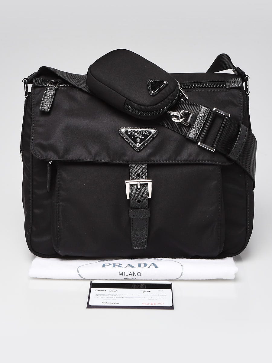 Prada Black Vela Re-Nylon Messenger Bag 1BD994 | Yoogi's Closet