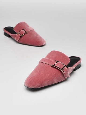 Hermes Rose Poudre Velvet H Beauty Mule Size 6.5/37