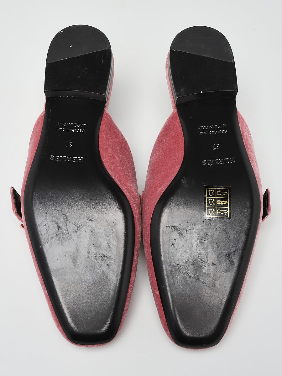 Hermes Rose Poudre Velvet  H Beauty Mule Size 6.5/37