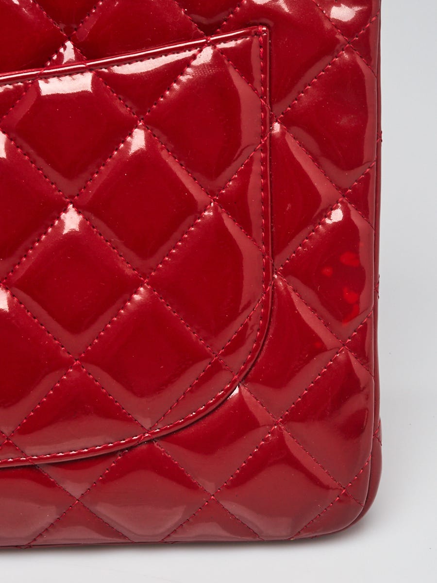 Chanel Red Quilted Patent Leather Classic Jumbo Double Flap Bag