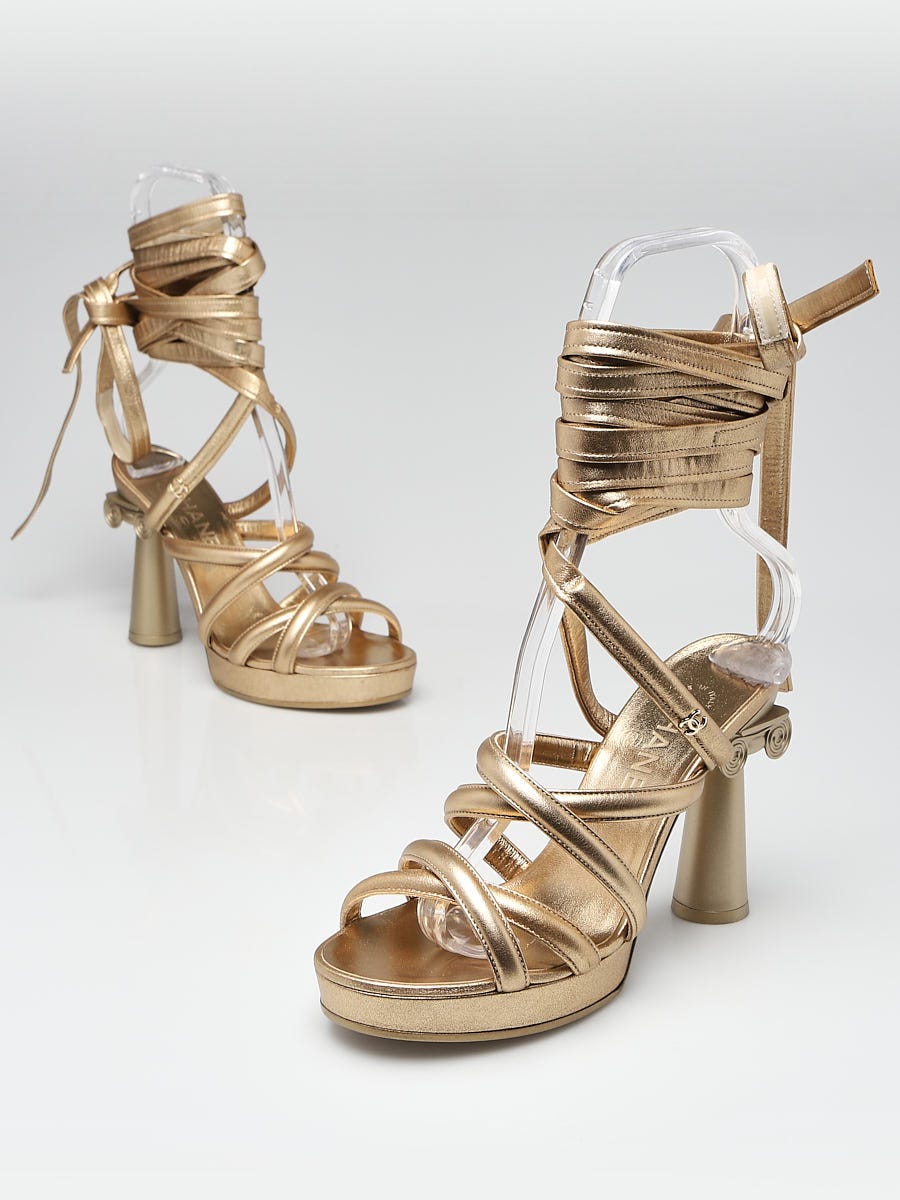 Chanel Gold Leather Strappy Sandals Size 6.5/37