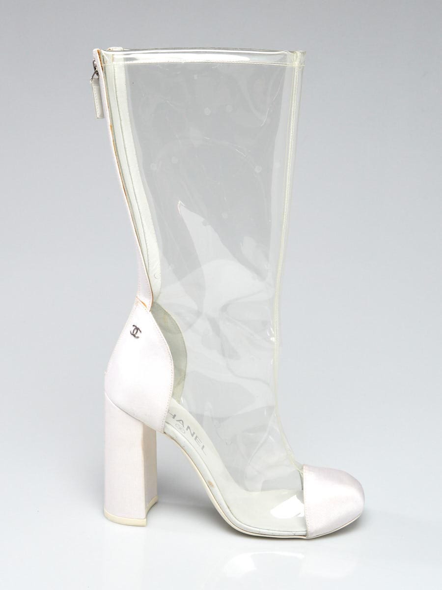 Chanel Clear/White Vinyl and Fabric Cap Toe Boots Size 6.5/37