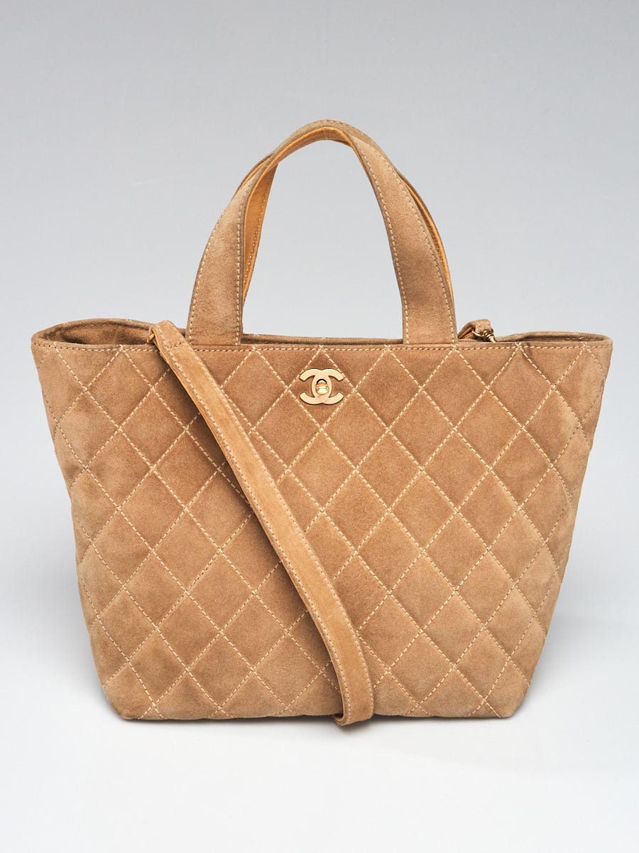 Chanel Beige Quilted Suede Shopping Tote Bag Yoogi's Closet