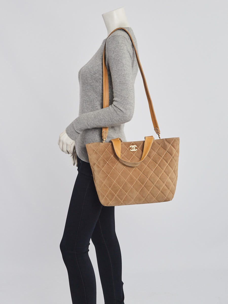 Chanel Brown Quilted Suede Medallion Tote Bag - Yoogi's Closet