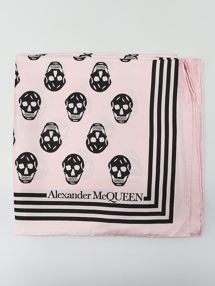 Alexander McQueen Pink/Black Silk Biker Classic Skull Square Alexander McQueen Pink/Black Silk Biker Classic Skull Square