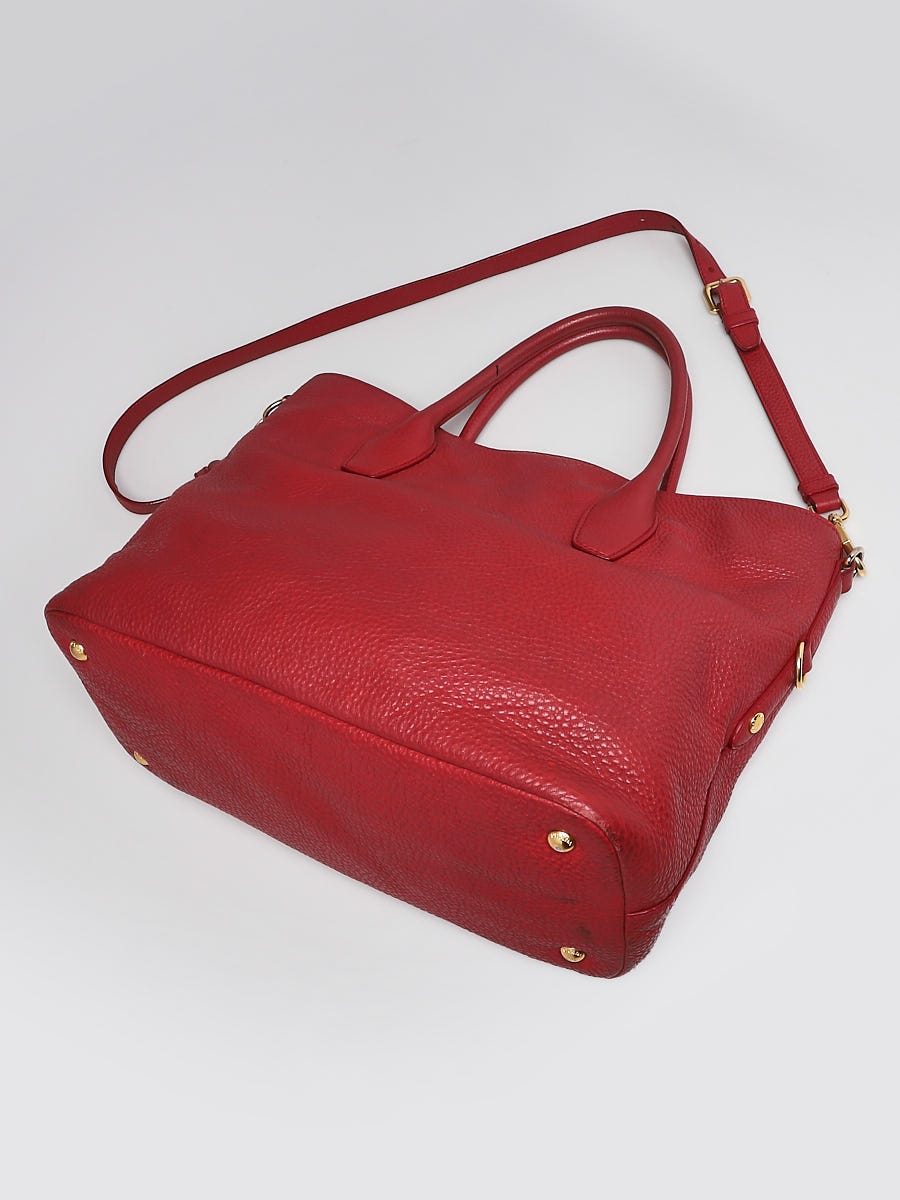 Prada Red Vitello Daino Leather Tote Bag - Yoogi's Closet