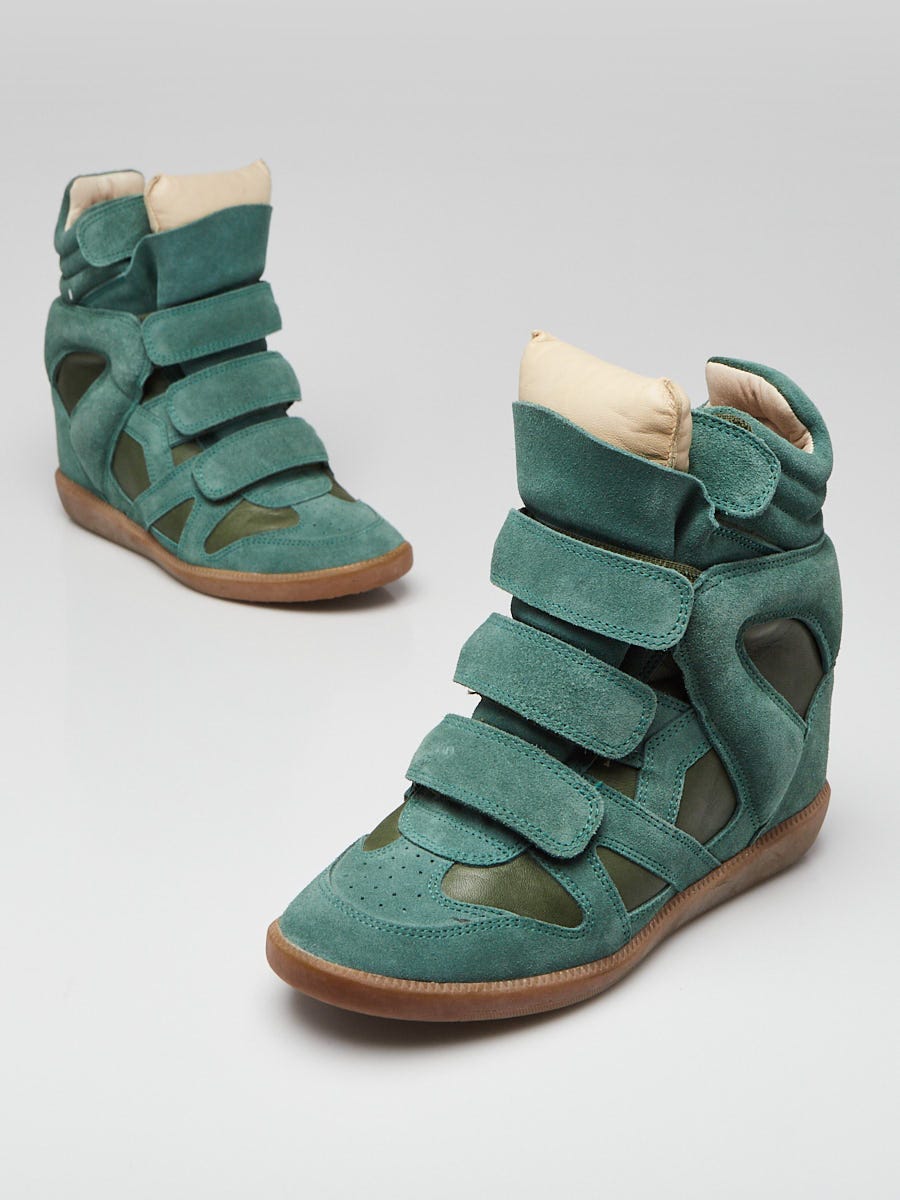 Marant Green Suede and Leather Bekett Over Basket Sneaker Wedges Size 5.5/36 - Yoogi's Closet