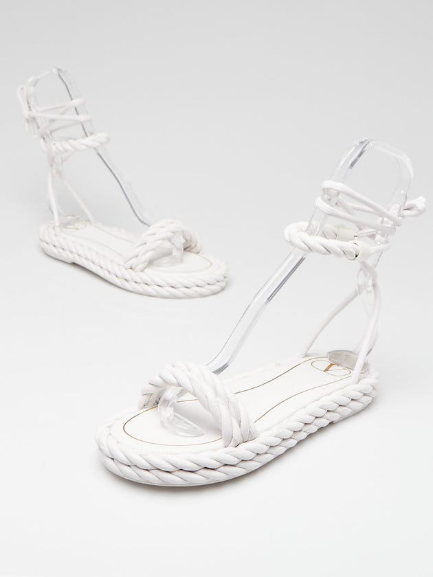 Valentino White Braided Leather Gladiator Flat Sandals Size 5.5/36