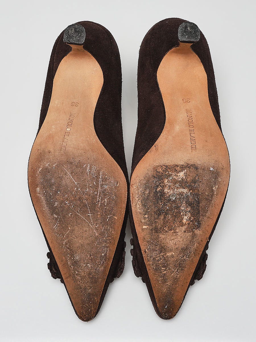 Manolo Blahnik Brown Suede Square Detail Bottopla Pumps