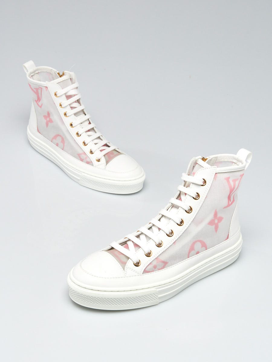 Louis Vuitton White/Pink Mesh and Leather High Top Stellar