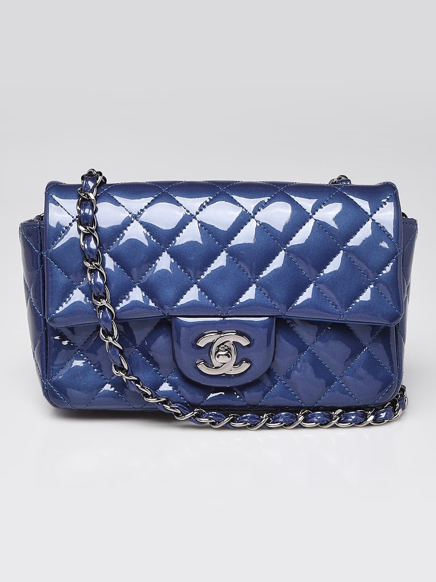 Chanel Blue Quilted Patent Leather Classic Rectangular Mini Flap