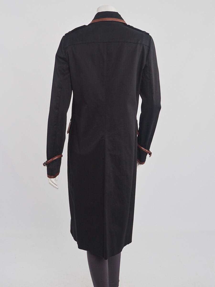 Prada Black/Brown Cotton and Leather Trench Coat Size 10/44