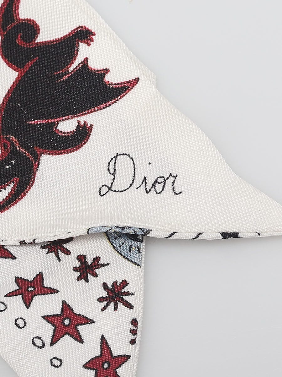 Christian Dior White/Pink Silk Le Diable Mitzah Twilly Scarf