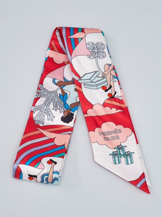 Hermes Pink/Multicolor Silk Carre Volants Print Twilly
