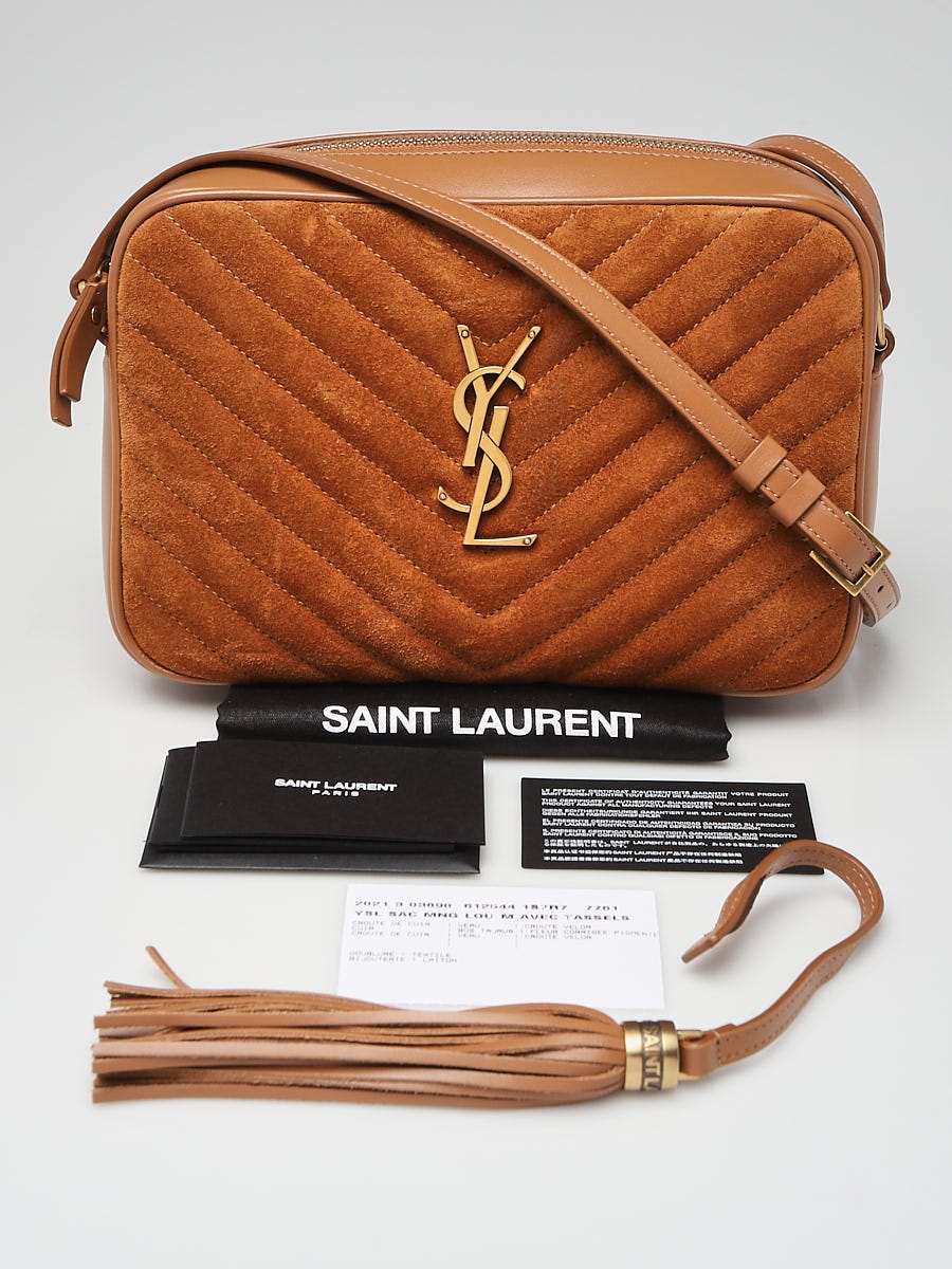 SAINT LAURENT Lou Camera Bag In Quilted Suede - Taupe