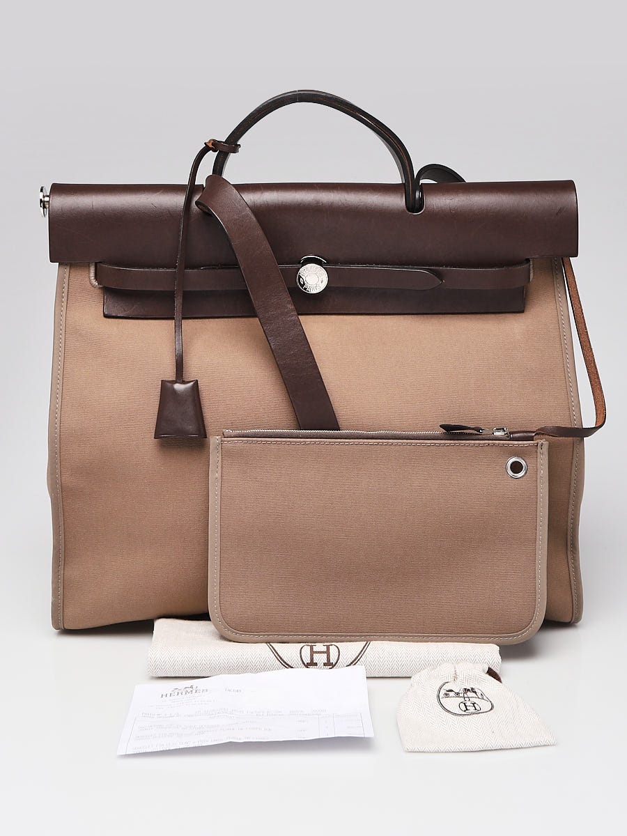 Hermes Ebene Etoupe Canvas and Leather Herbag Zip 39 Bag at