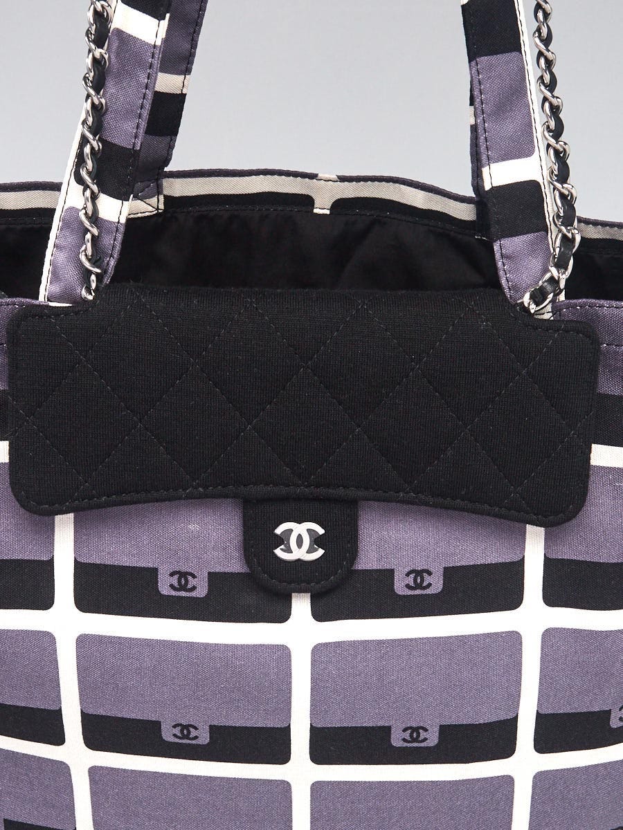 Chanel Printed Fabric Foldable Tote Bag With Chain