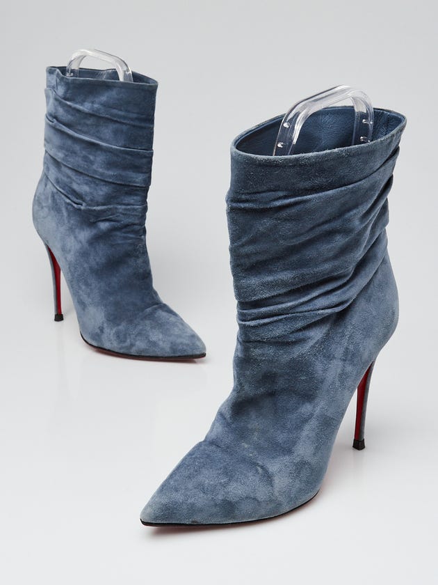Christian Louboutin Blue Suede Ishtar Booty Ankle Boots Size 6.5/37