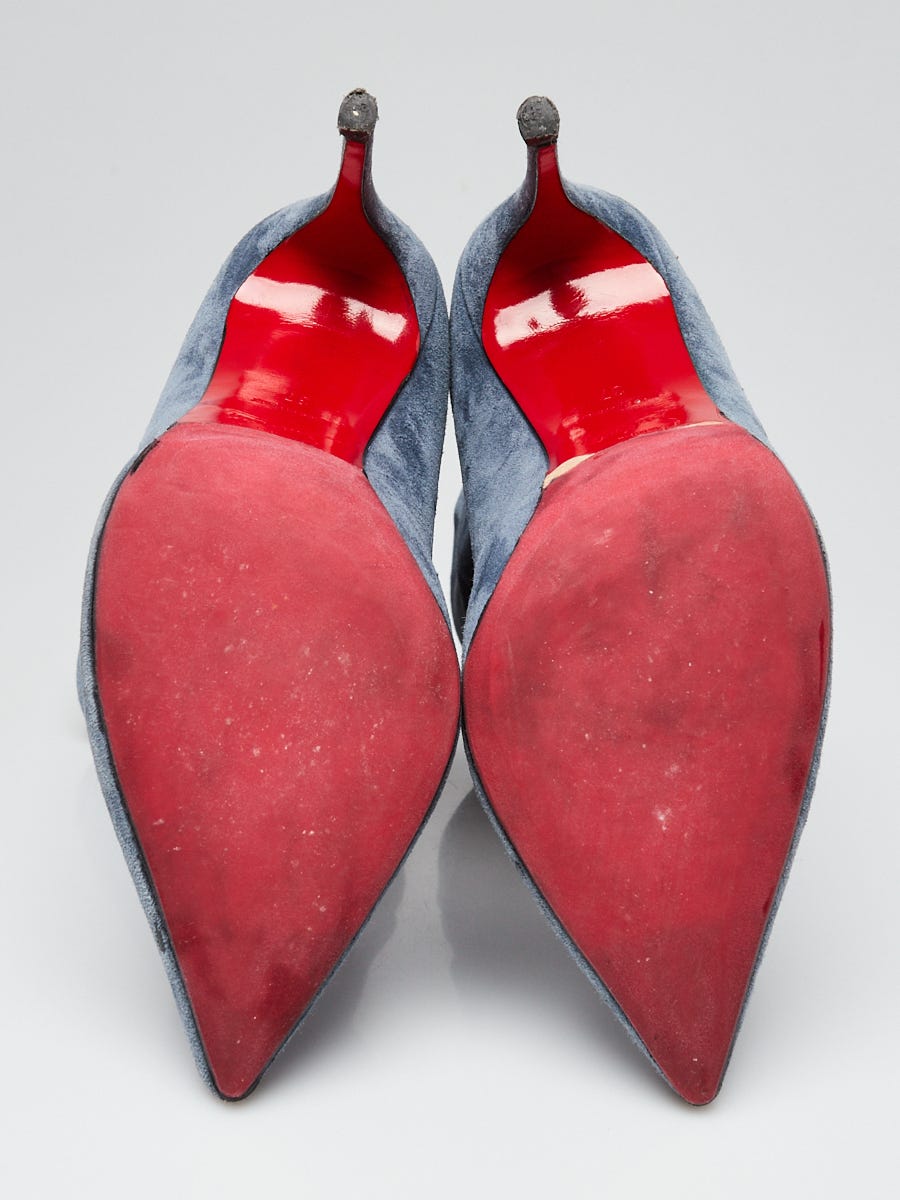 Christian Louboutin Blue Suede Ishtar Booty Ankle Boots Size 6.5/37
