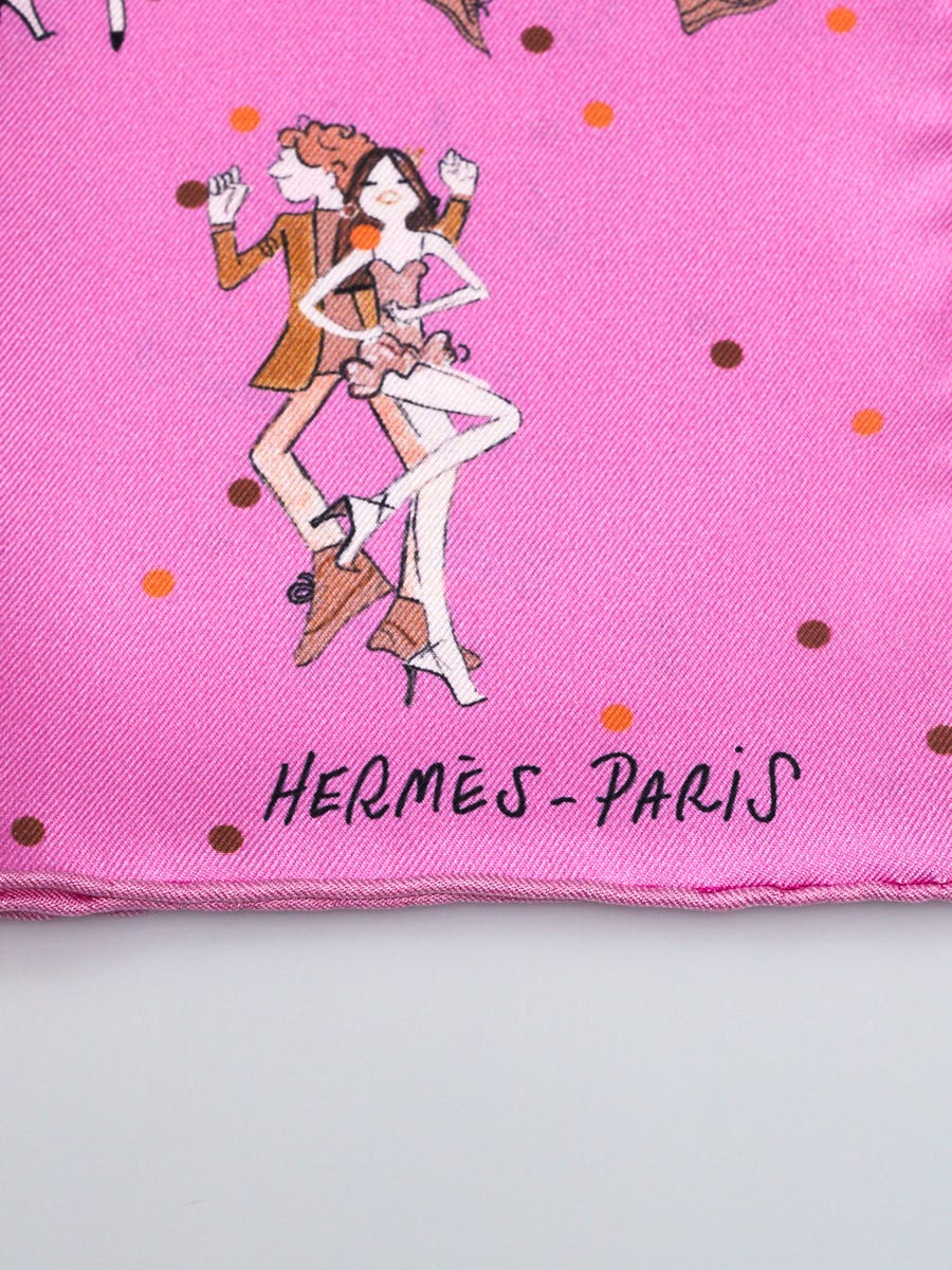 Hermes Pink Printed Silk Les Parisiennes de Kiraz Pocket Square