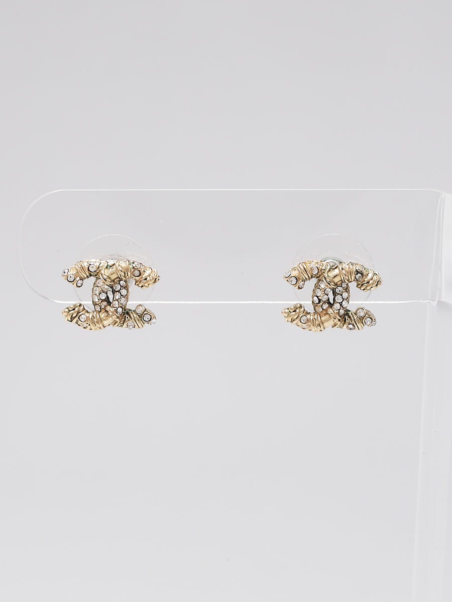 Chanel Goldtone Metal and Crystal Small CC Earrings - Yoogi's Closet