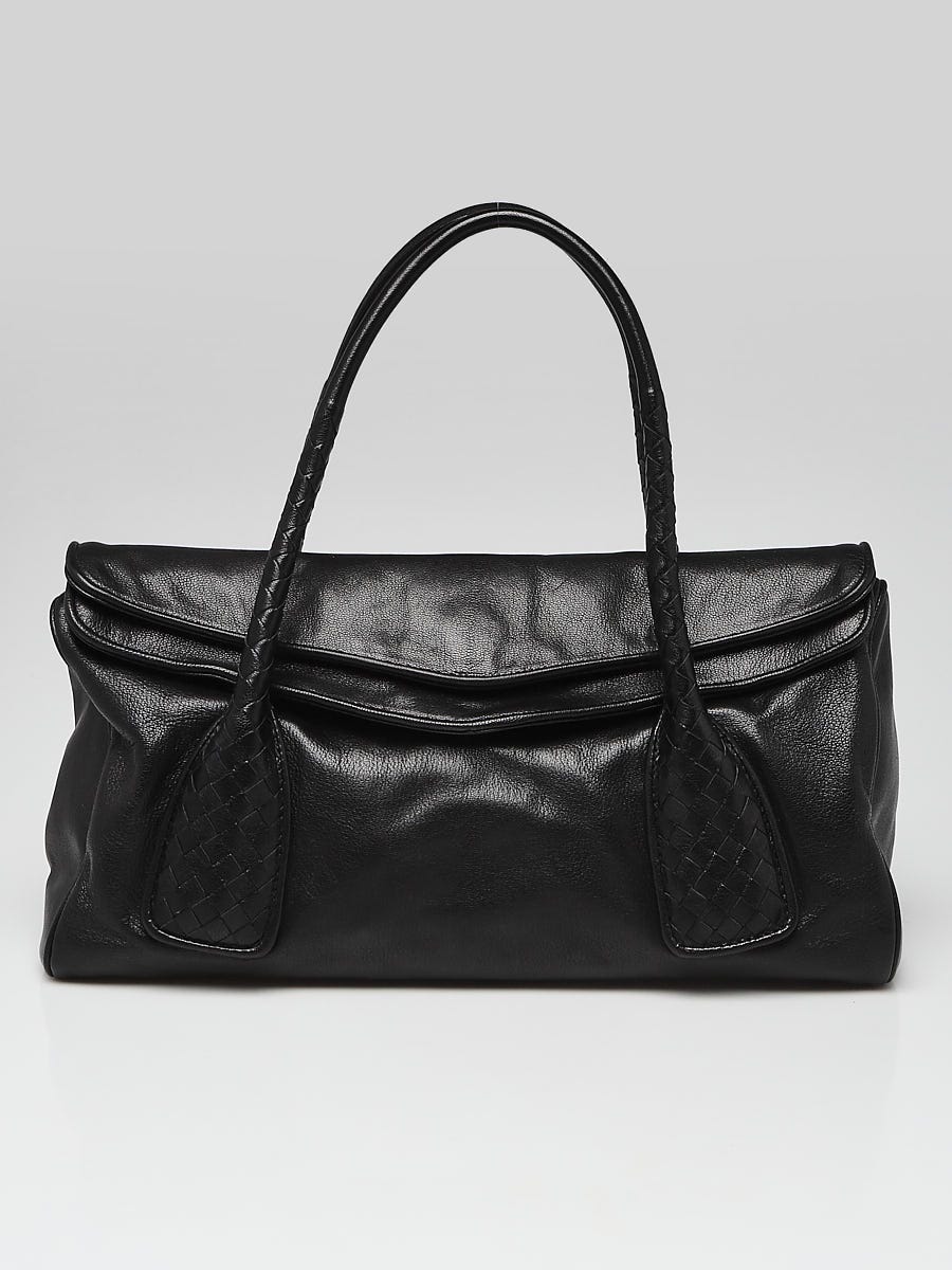 Bottega Veneta Black Intrecciato Woven Leather Top Handle Bag