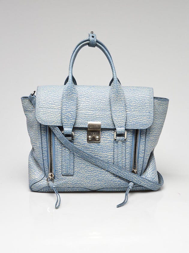 3.1 Phillip Lim Blue/White Shark Embossed Leather Medium Pashli Satchel Bag
