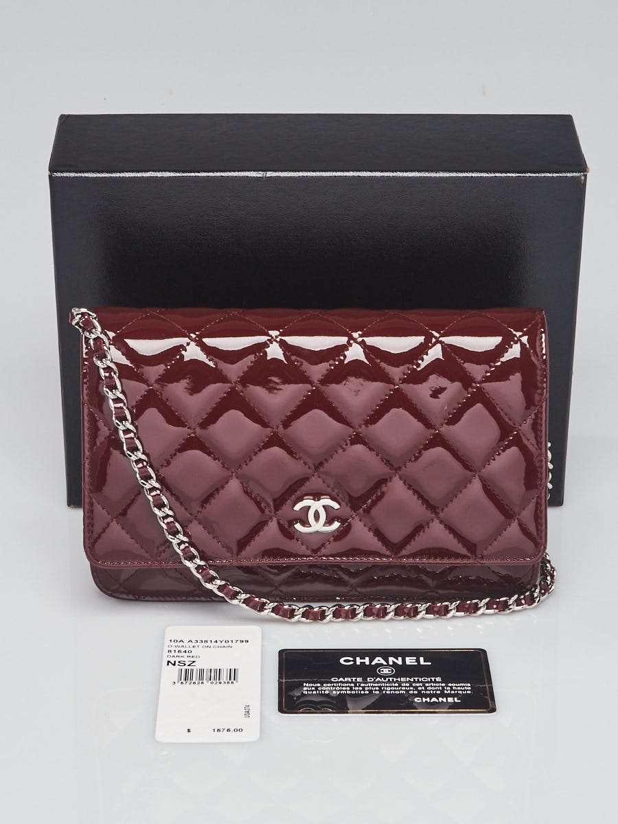 Chanel Dark Red Quilted Patent Leather Classic WOC Clutch