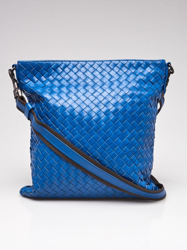 Bottega Veneta Bright Blue Intrecciato Woven Nappa Leather Messenger Bag