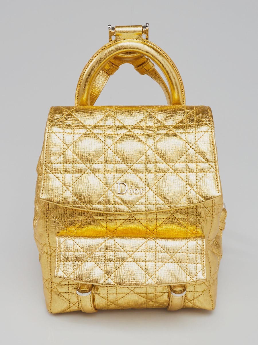 Christian Dior Metallic Gold Cannage Quilted Leather Stardust Small Backpack  Bag - Yoogi's Closet