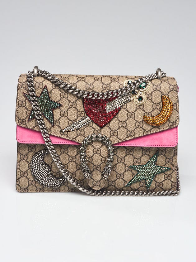 Gucci Beige GG Supreme Canvas Embroidered Sequin Medium Dionysus Shoulder Bag