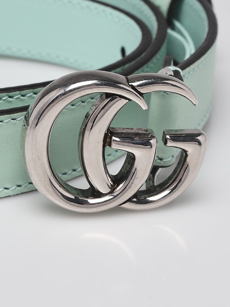 Gucci Mint Green Double G Skinny Belt Size 80/32 - Yoogi's Closet