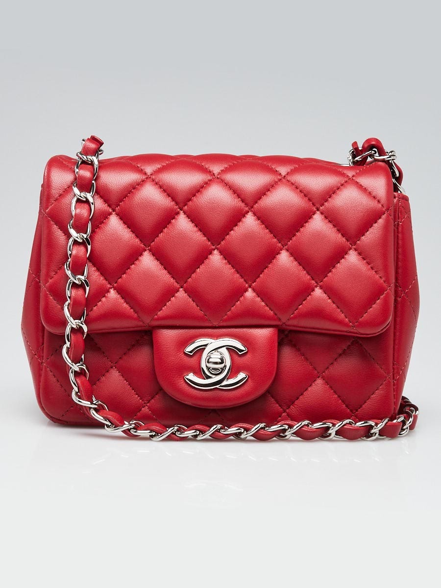 Chanel Red Quilted Lambskin Leather Classic Square Mini Flap Bag