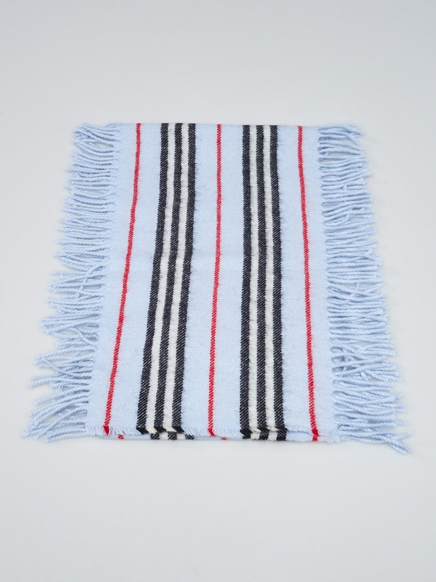 Burberry Blue Cashmere Striped Fringe Scarf - Yoogi's Closet