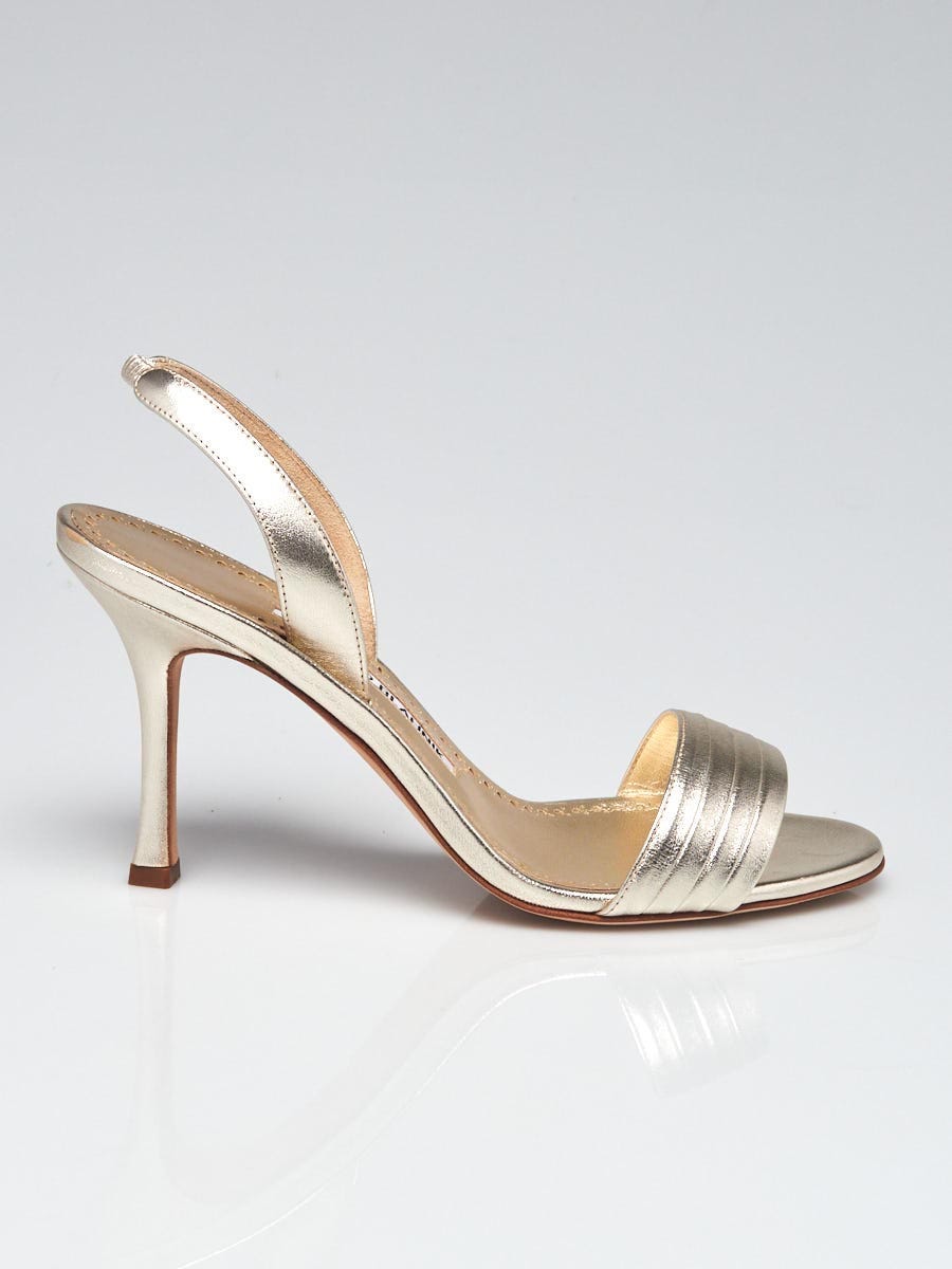 Louis Vuitton Metallic Gold Leather Open Toe Slingback Heels Size 6.5 -  Yoogi's Closet