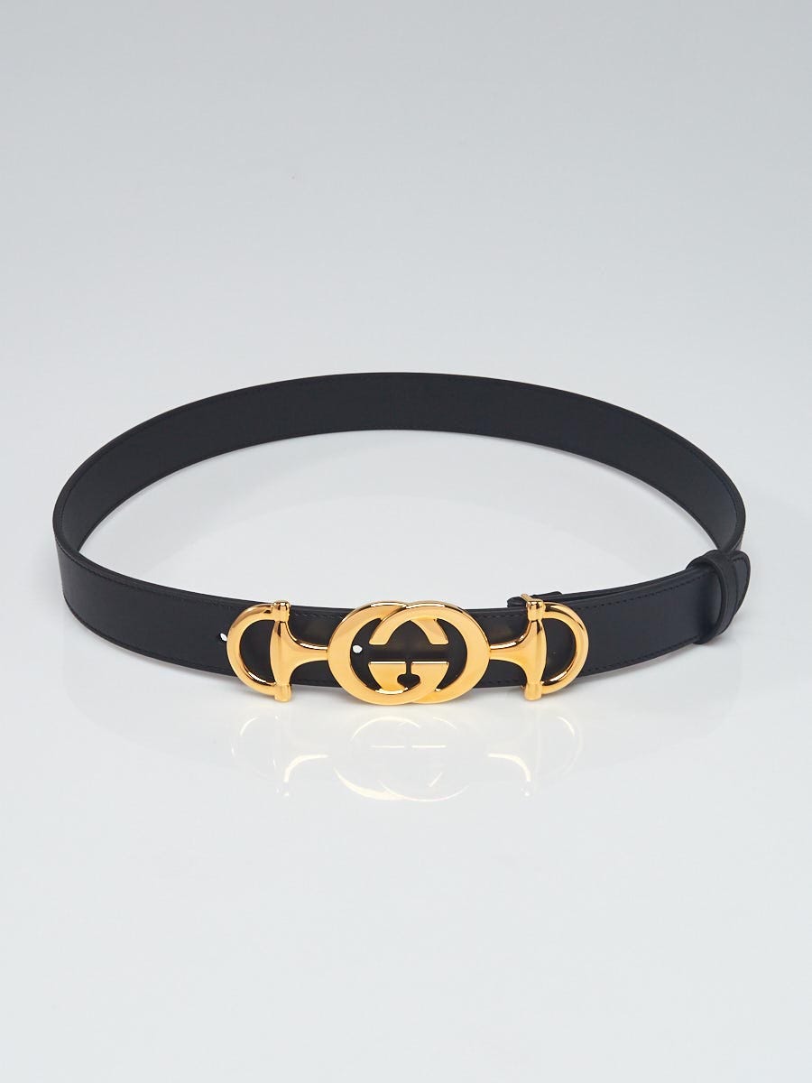 Gucci Black Smooth Leather Zumi Slim Belt Size 85/34 