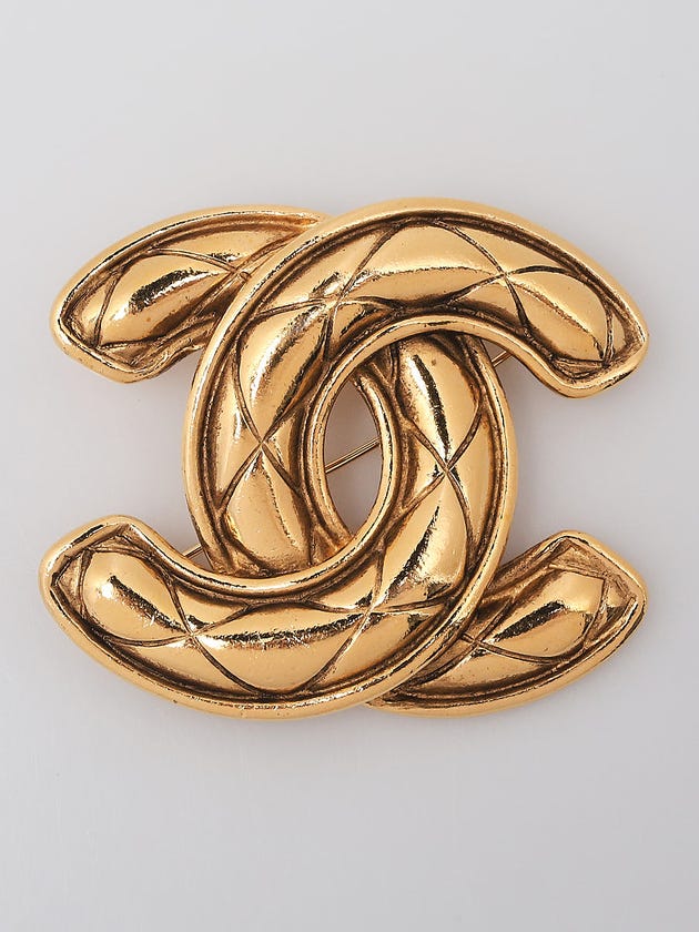 Chanel Goldtone Metal Quilted CC Brooch
