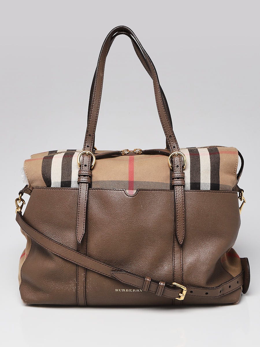 Burberry Brown Leather House Check Canvas Mason Diaper Bag | Yoogi\u0026#39;s Closet